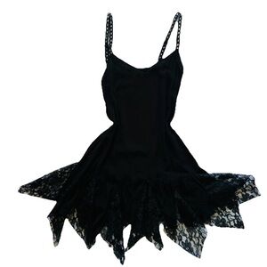 Intimately Free People Trapeze Slip Dress SZ S Black Voile Lace Romantic Flowy